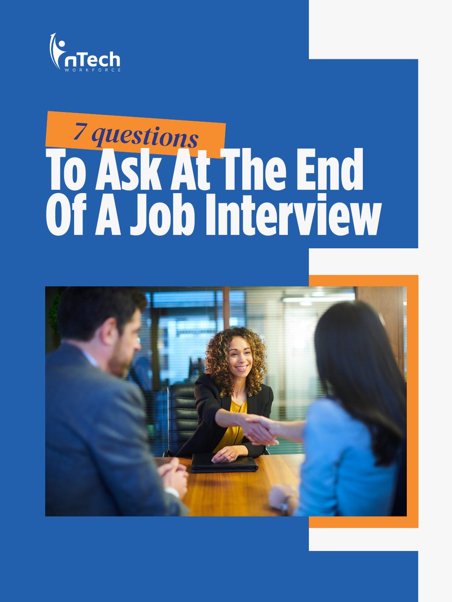 nTechWorkforce's tweet photo. Wrapping up a job interview? The questions you ask can be just as important as the answers you give. Asking thoughtful questions like those below shows interest, confidence, and preparation. 

Get more tips on what to ask at the end of an interview.

🔗 https://t.co/R3EIheIHEL https://t.co/Ri9YbPvXS7