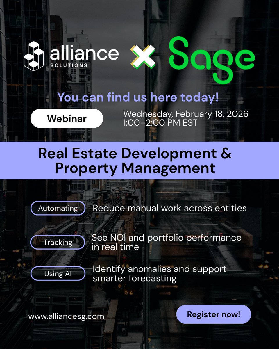 Join us live today: hubs.ly/Q043nbl90
ASG and Sage are hosting a live webinar on simplifying real estate accounting and improving reporting with Sage Intacct.
🕦 1–2 PM EST
#RealEstate #Sage #RealEstateAccounting #PropertyManagementSoftware #FinancialVisibility