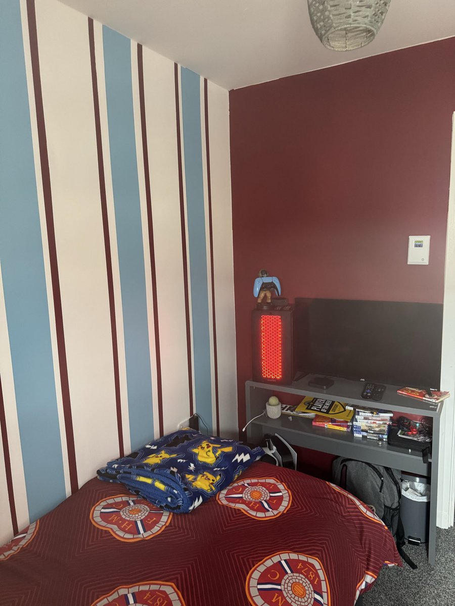 Muir87C's tweet photo. When the wee man asked for a hearts bedroom we couldn’t say no, not finished yet @JamTarts https://t.co/749btbJGUs