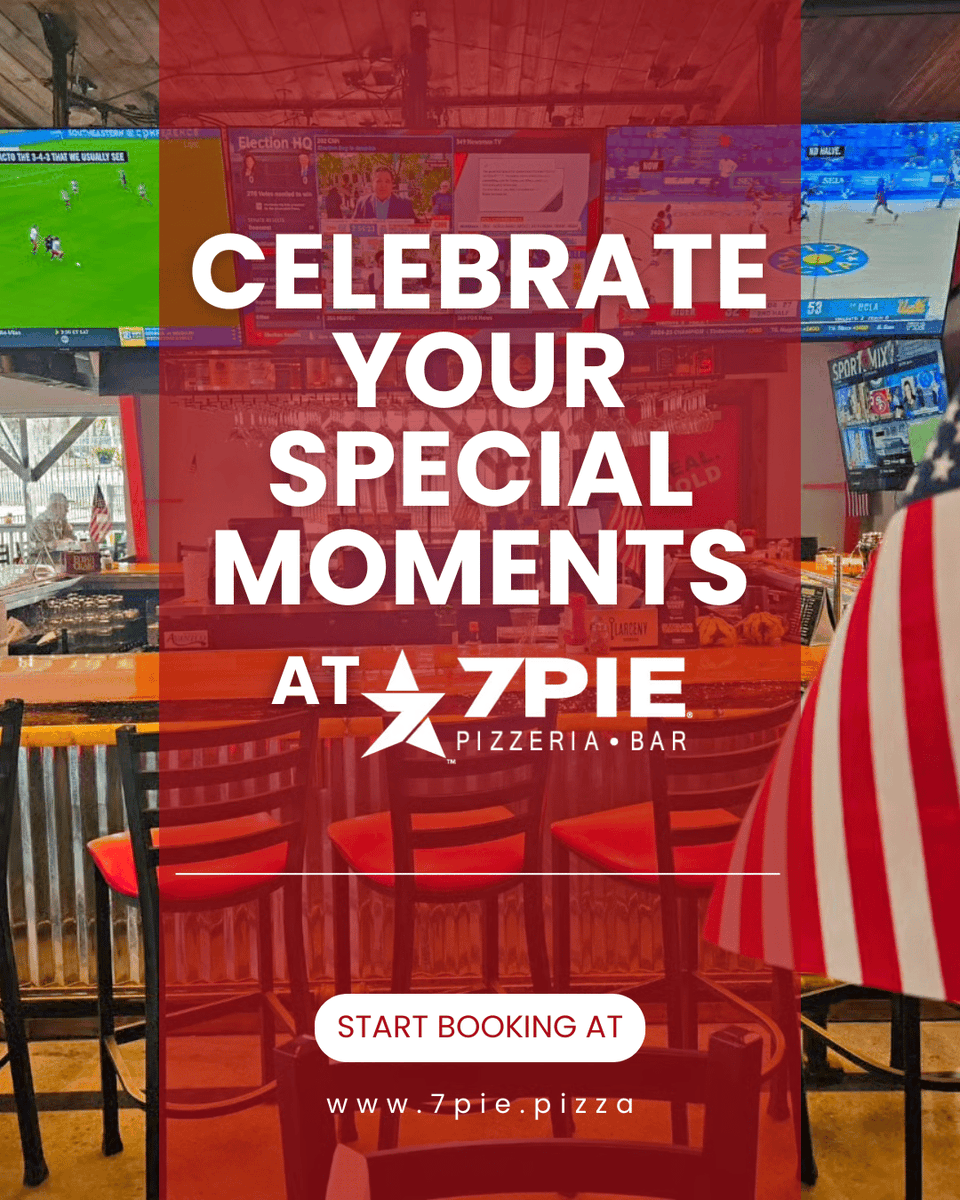 🎉 Planning a party? Let's make it unforgettable at 7Pie!
From birthdays to team celebrations, our space is perfect for your next private event 🍕🥳

Good vibes, great food, and zero cleanup—just show up and enjoy.
Hit us up to book your spot today!

#PrivateEvents #DahlonegaGA