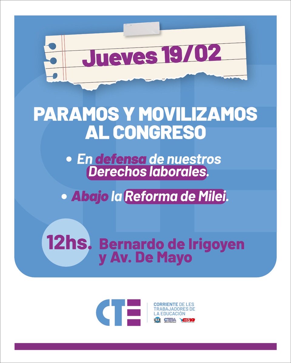No permitiremos que nos arrebaten nuestros Derechos laborales; la docencia de la Ciudad mañana para y se moviliza 🖐🇦🇷