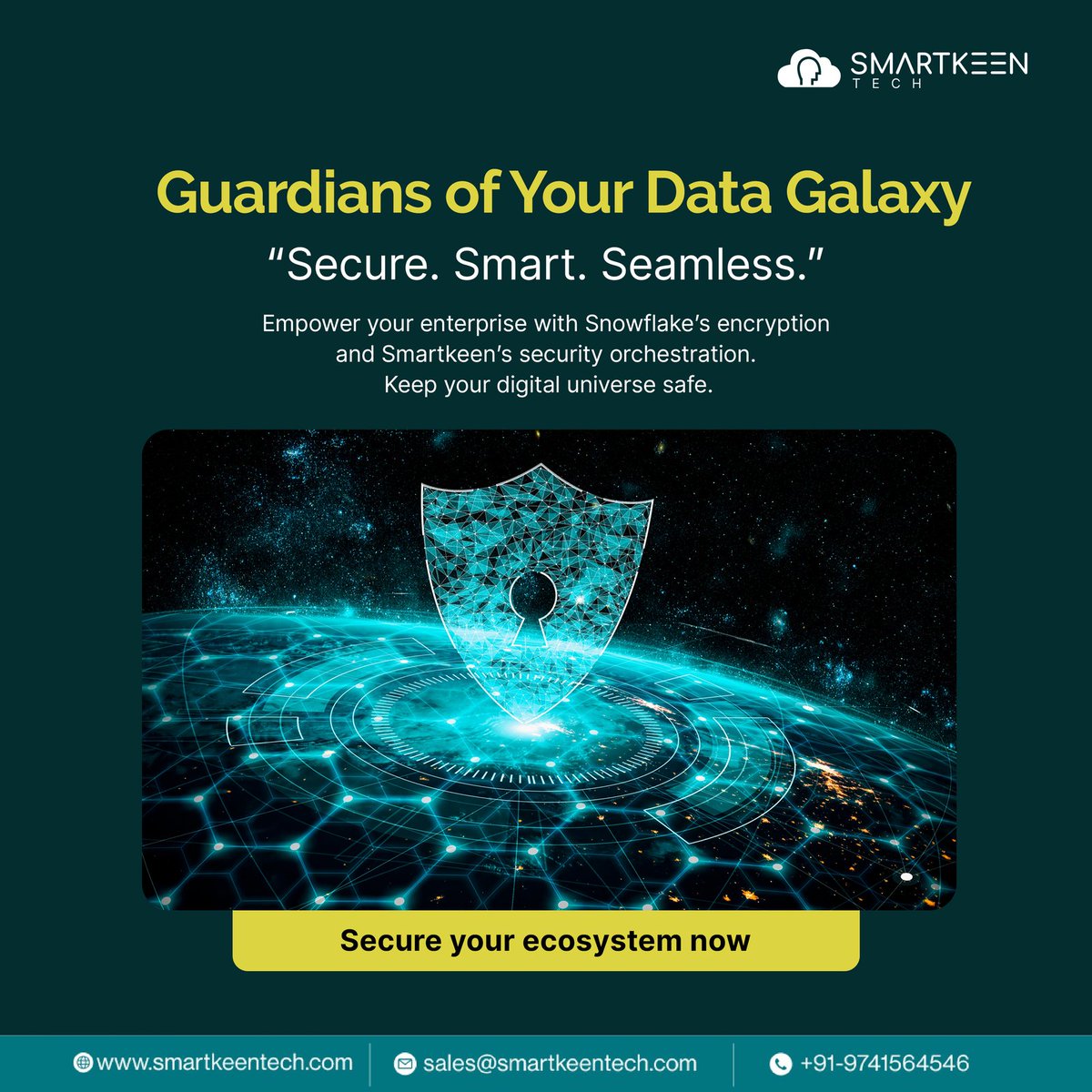 SmartkeenTech's tweet photo. 🌌✨ Guardians of Your Data Galaxy! ✨🌌 

🔐 Secure. Smart. Seamless. 🔐 

Empower your enterprise today with Snowflake's encryption and Smartkeen's security orchestration. Together, we’ll keep your digital universe safe! https://t.co/KZY14gIh4P
