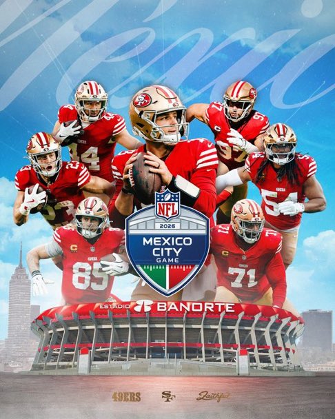 AdamSchefter's tweet photo. The 49ers will host a regular season game this season in Mexico City at Estadio Banorte, with their opponent to be announced. https://t.co/QPskU7m0v5