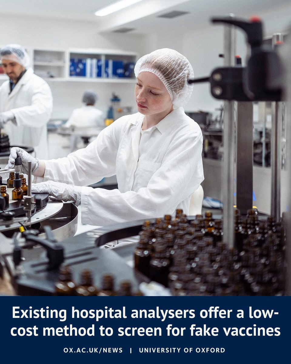 UniofOxford's tweet photo. NEW: An international team of researchers led by Oxford University and Oxford University Hospitals NHS Foundation Trust have demonstrated that hospital analysers can be used to identify fake liquid medical products.

Find out more ⬇️ https://t.co/M7Ti1iTBde