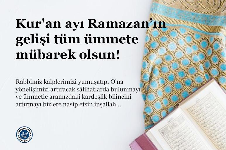 🌙 Kur'an ayı Ramazan’ın gelişi tüm ümmete mübarek olsun! 

Rabbimiz kalplerimizi yumuşatıp, O'na yönelişimizi artıracak salihatlarda bulunmayı ve ümmetle aramızdaki kardeşlik bilincini artırmayı bizlere nasip etsin inşallah.

#Ramazan