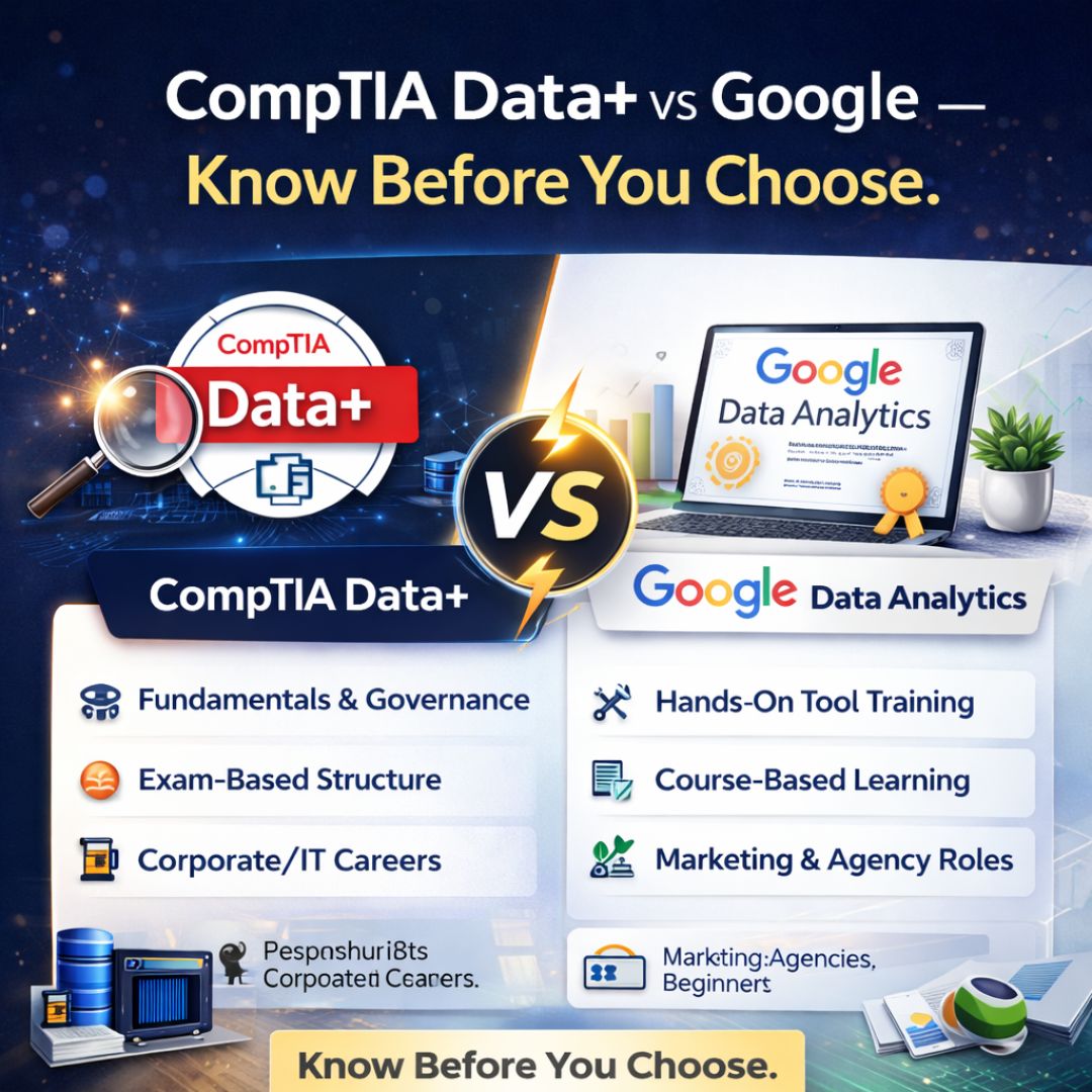 certmagictalks's tweet photo. CompTIA Data+ or Google Data Analytics? 🤔

Before you invest your time and money, understand the difference.

Build foundations or gain hands-on tools — choose wisely.

url : https://t.co/OG3z6EExtV

#CompTIADataPlus #GoogleDataAnalytics #DataCareers #BeginnerAnalytics https://t.co/VChotf0MeY