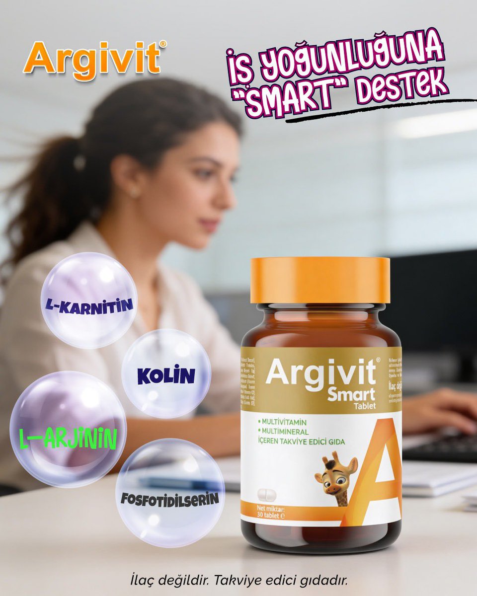 eczacinin_sesi's tweet photo. Argivit Smart Tablet; Fosfatidilserin, Kolin, L-Arginin, Multivitamin ve Multimineral İçeren Takviye Edici Gıda
🍏 Dengeli ve çeşitli beslenme sağlıklı yaşam için önemlidir.
İlaç değil, takviye edici gıdadır.
https://t.co/HYTnObkGK0
#ArgivitSmart #SmartTablet #işbirliği https://t.co/v51xxpUR8f