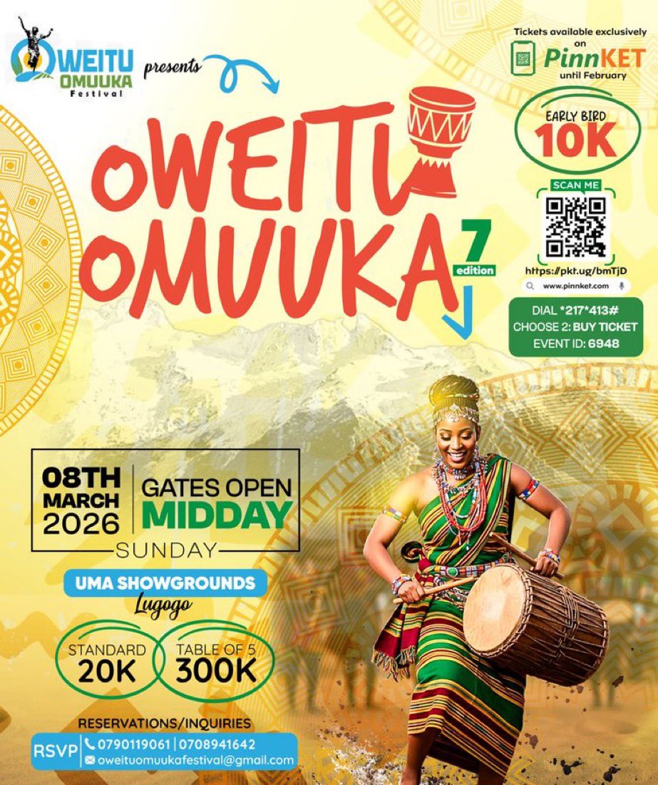 On the 8th of march this year we once again celebrate culture and love at the #OweituOmuuka26 festival 
Grab your early bird ticket now 🥳