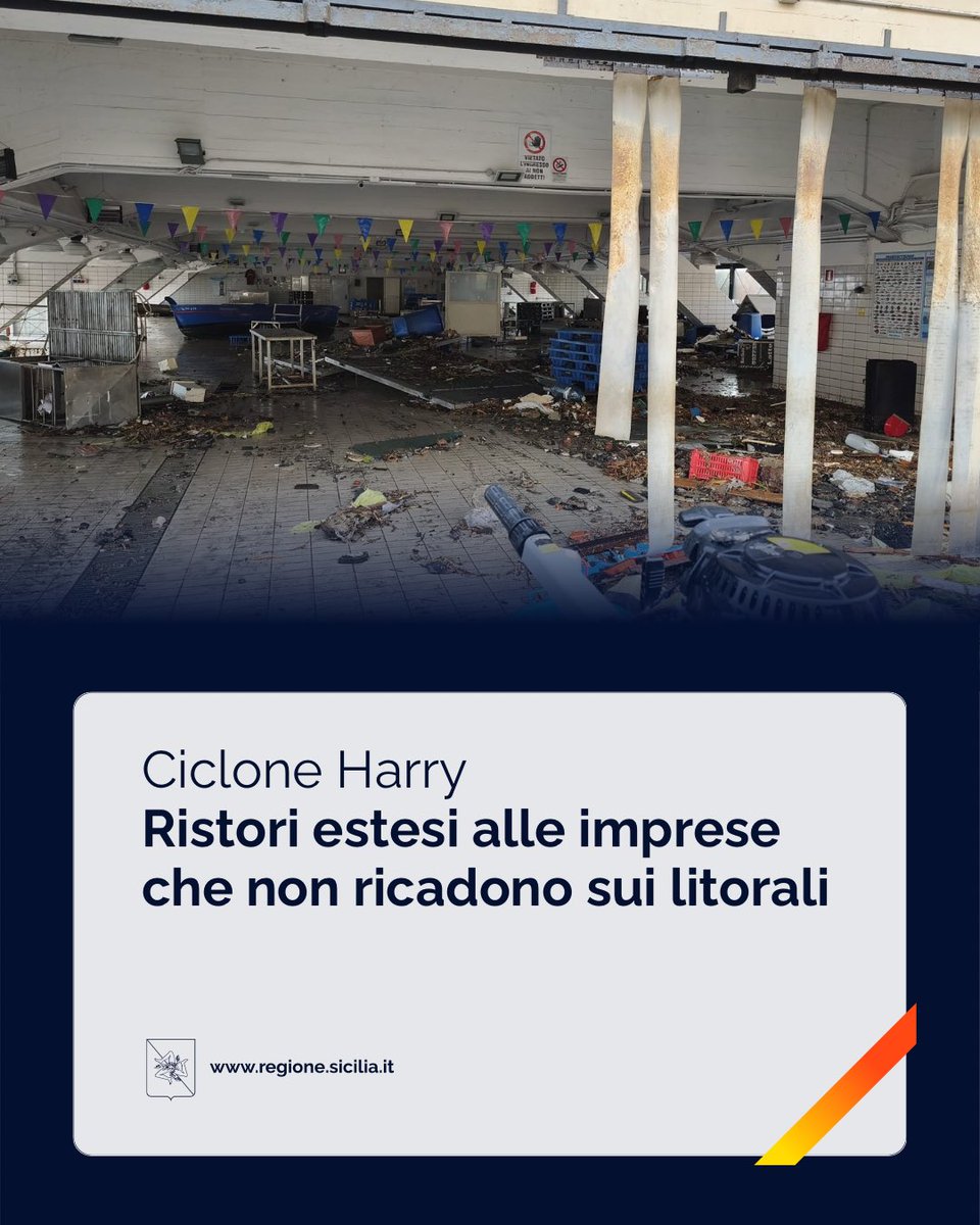 🌪️ La #RegioneSiciliana estende i contributi straordinari per i danni del #cicloneHarry alle imprese che non ricadono sui litorali e hanno subito danni diversi da quelli causati dalle mareggiate.

Leggi 🔗 regione.sicilia.it/la-regione-inf…

#Sicilia <a href="/IrfisFinSicilia/">Irfis-FinSicilia S.p.A.</a> <a href="/RenatoSchifani/">RenatoSchifani</a>