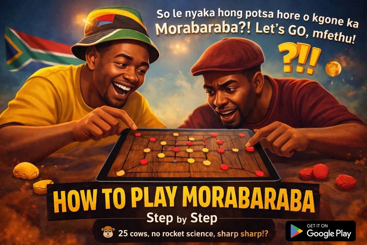 supermalome's tweet photo. Let’s GO, mfethu! 🔥 Learn how to play Morabaraba step by step – 25 cows, no rocket science, sharp sharp?? 🎯 Get the game on Google Play &amp; dominate the board! clink the link below https://t.co/ts5AKHXJXP #Morabaraba3D #Supermalome #HowToPlay #GameNight #SouthAfrica #fypシ https://t.co/hI1YikwrdI