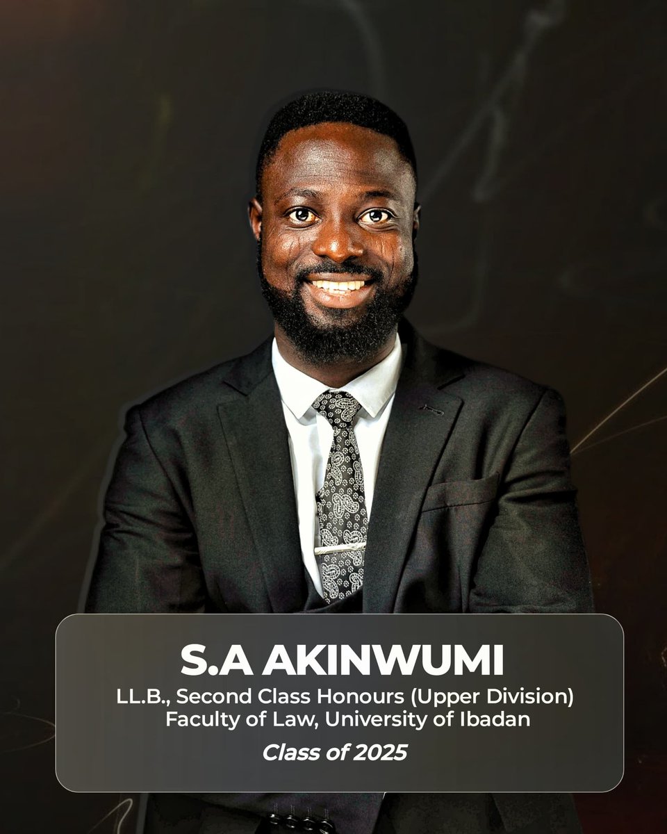 edward_akinwumi's tweet photo. I am pleased and deeply grateful to share that I have graduated from the Faculty of Law, University of Ibadan with a Second Class Upper Division. https://t.co/bsKTZk3bQ9
