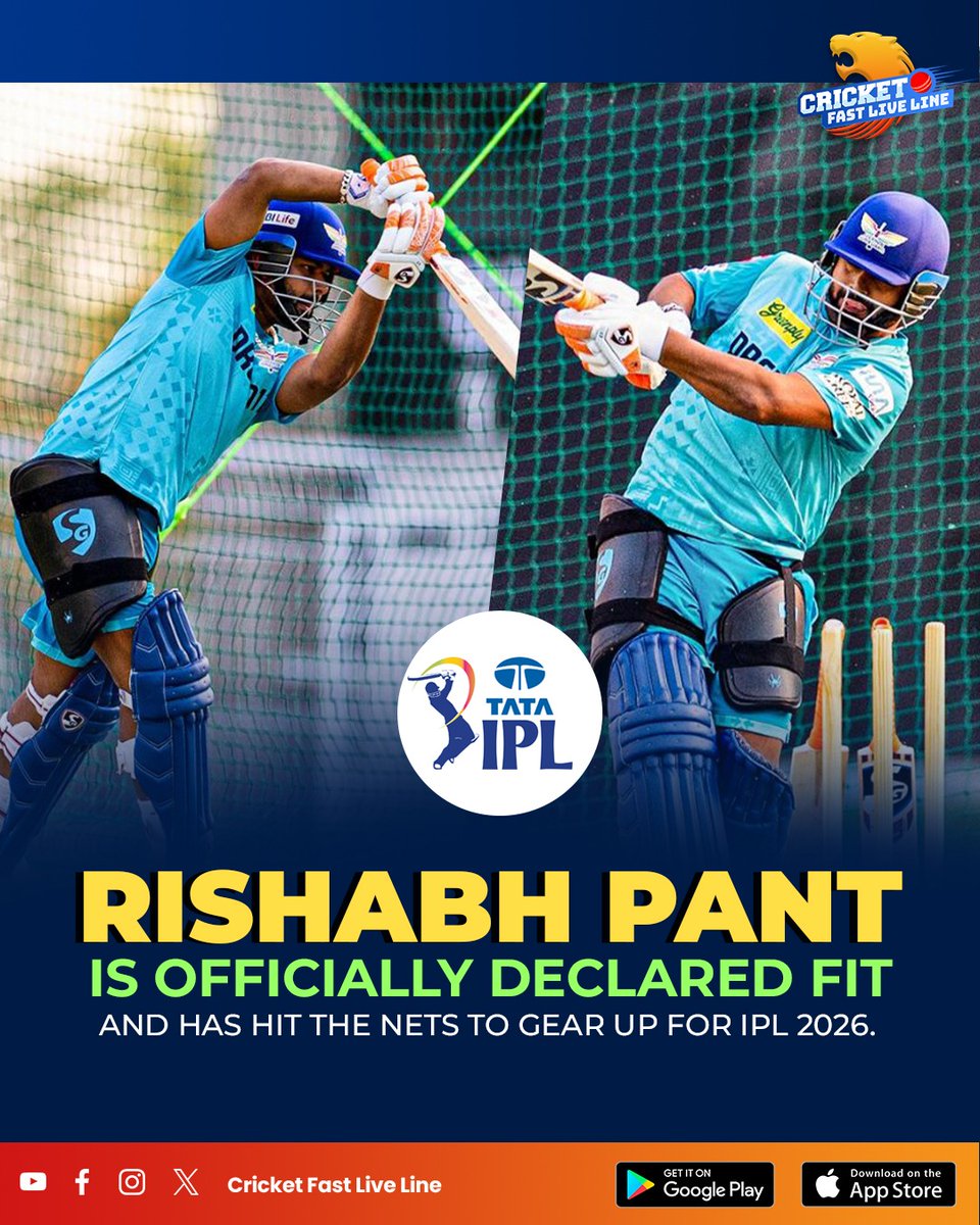 cfll_official's tweet photo. Rishabh Pant is officially match-fit and has begun his grind for IPL 2026. The roar is back and the southpaw is looking sharper than ever in the nets! 🏏🔥
.
.
.
#RishabhPant #IPL2026 #TataIPL #PantIsBack #IndianCricket #CricketNews #IPLUpdate #DelhiCapitals #CricketTraining https://t.co/GgAcvD7eE6