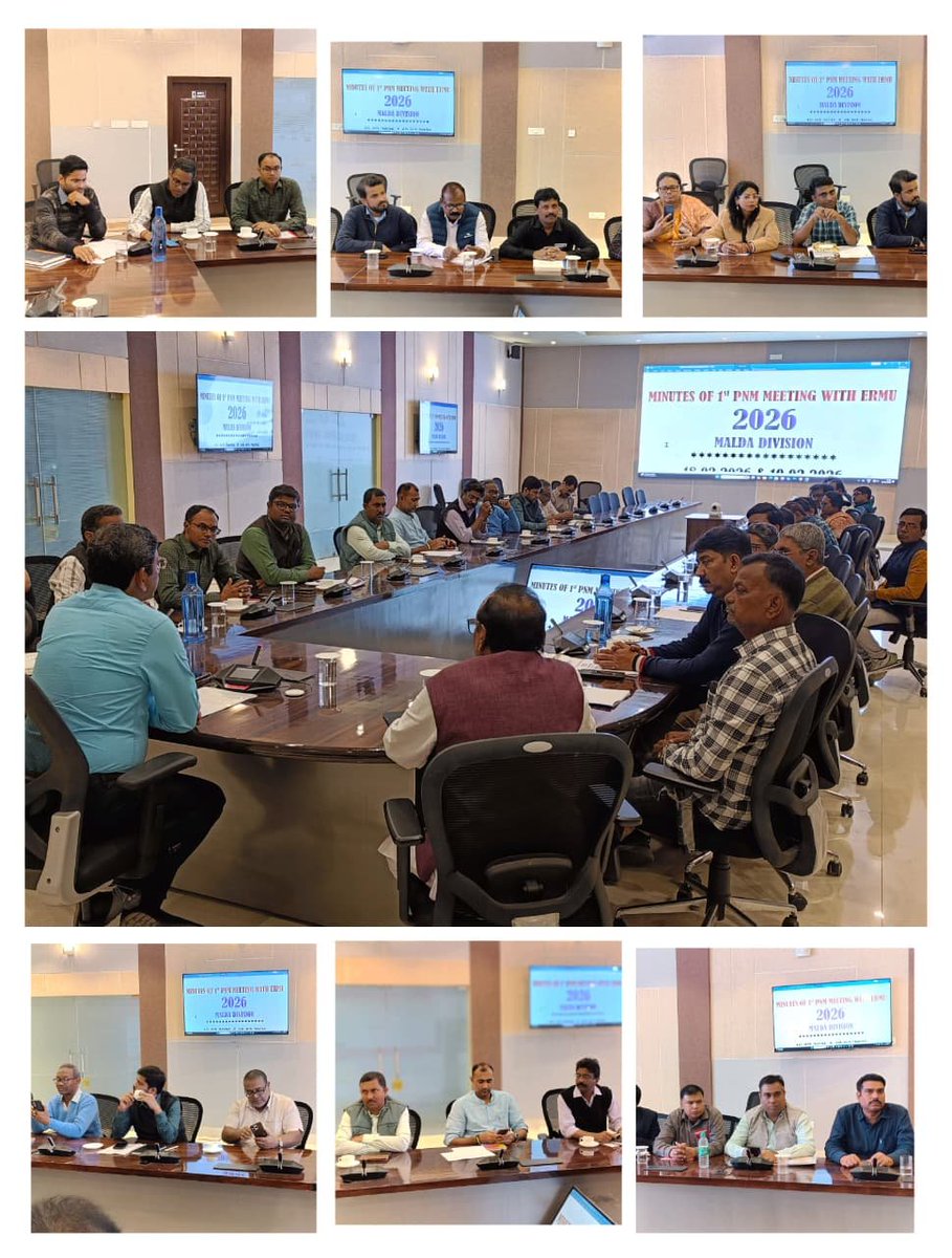 drmmalda's tweet photo. Malda Division held the First PNM Meeting of 2026 with ERMU on 18.02.2026 at the Mandar Conference Hall, DRM Office, Malda. Key matters concerning staff welfare and workplace efficiency were discussed in a constructive and collaborative atmosphere.@EasternRailway
#ERMU https://t.co/BQ7S0NDD7t