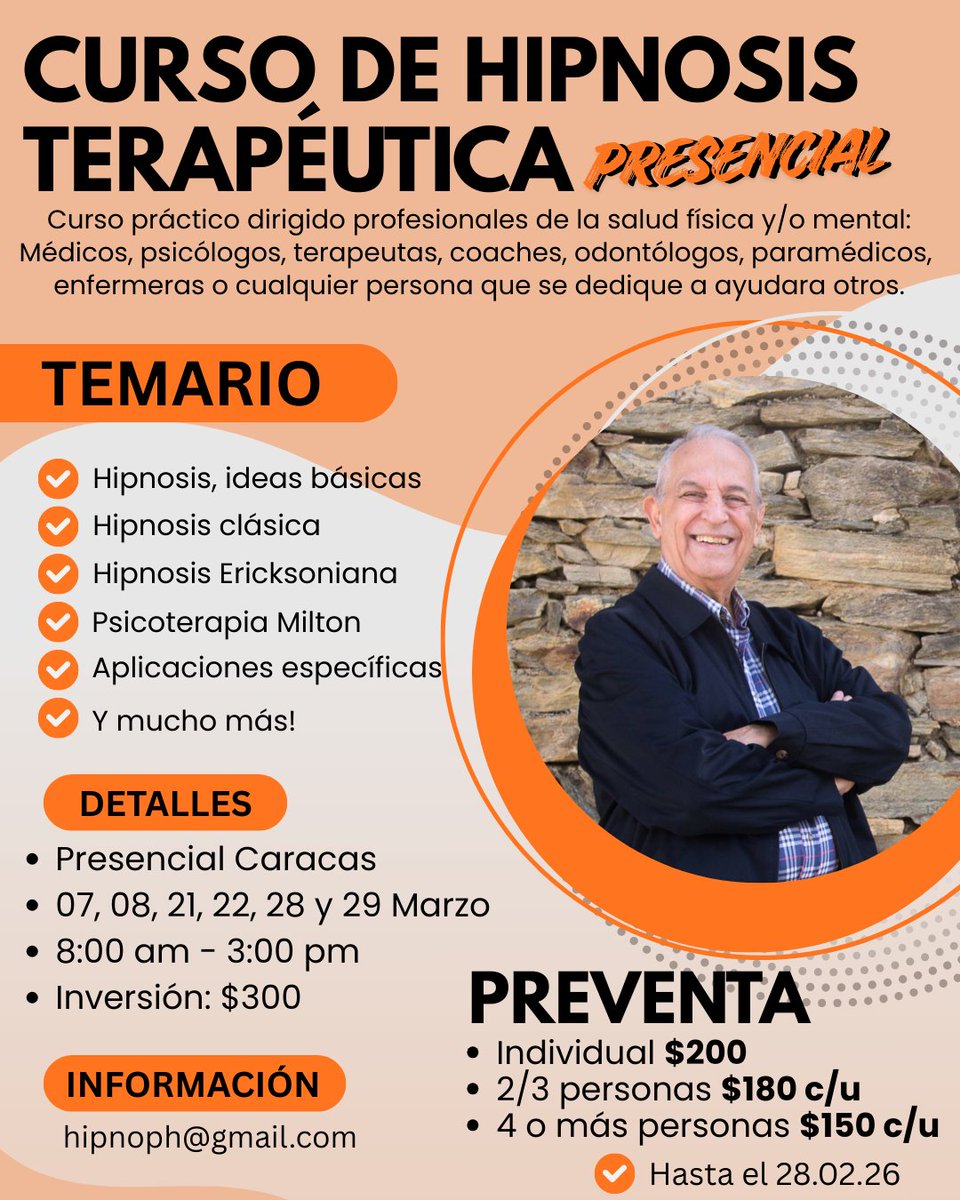 PRE VENTA
Curso de Hipnosis Terapéutica (hasta el 28.02)

Si eres médico, psicólogo, coach, enfermera, paramédico, etc ES PARA TI.

Info hipnoph@gmail.com