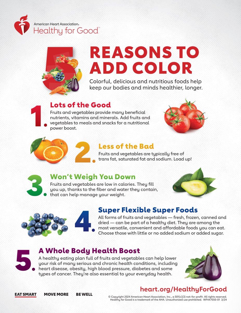 DietitianOnline's tweet photo. 5 Reasons to Eat More Color Infographic #AmericanHeartMonth #AHA #Rainbowfood https://t.co/o9eZbw6Lew https://t.co/MF8Xbk2sIb
