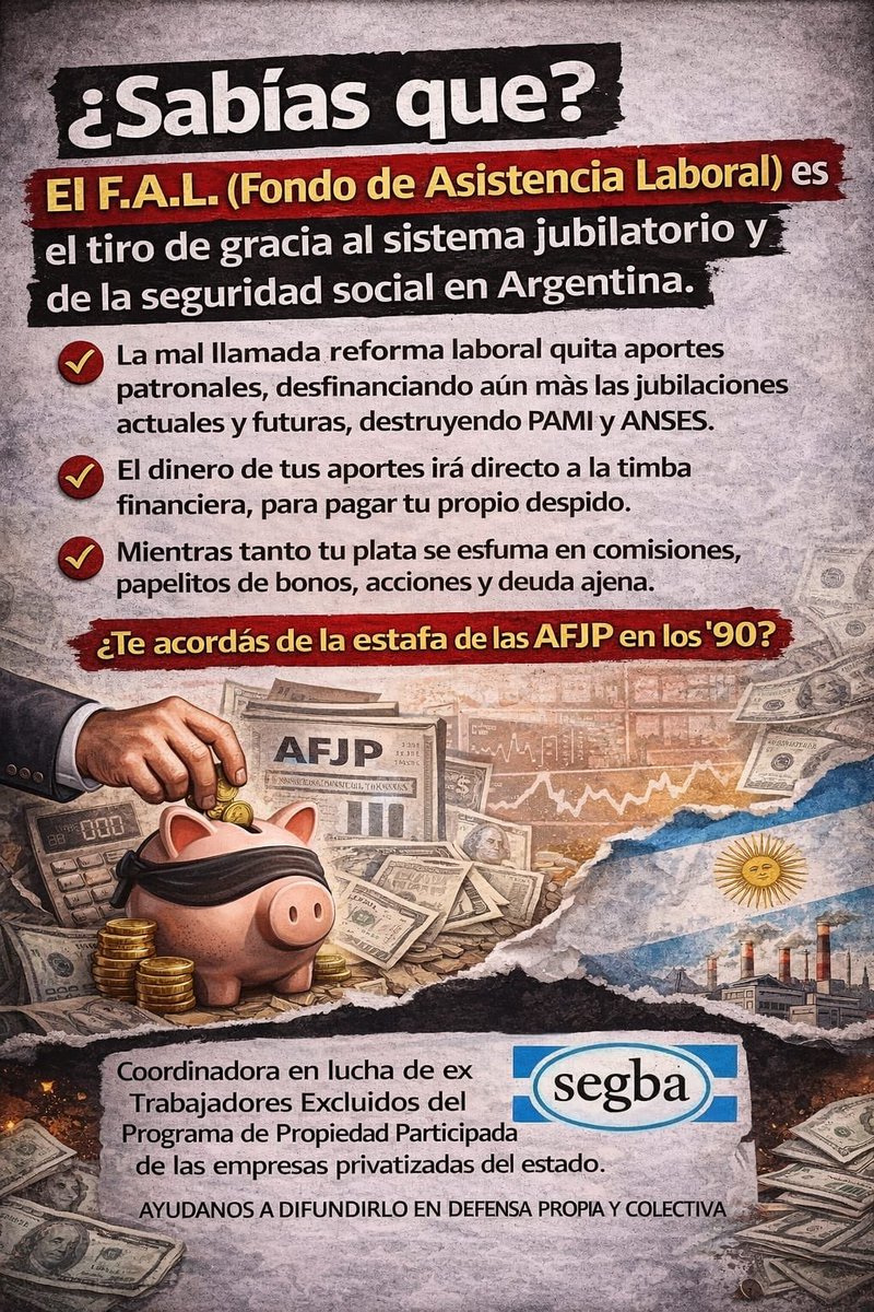 🗣️ No a la reforma laboral.
🗣️ No a las privatizaciones. 
⚖️ Sanción de las leyes de reparación para las y los trabajadores excluidos del Programa de Propiedad Participada (PPP) de las empresas privatizadas.

#Segba #PPP  #Privatizaciones  
#ReparacionHistorica #AFJP