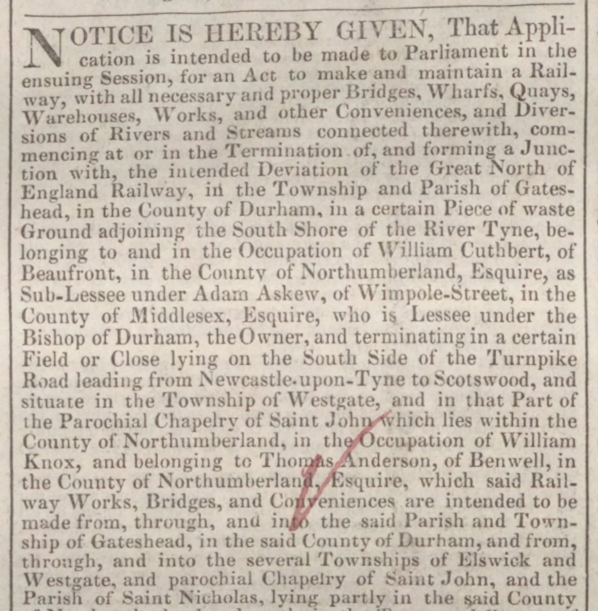 TyneSnapper's tweet image. #NewcastleUponTyne #Gateshead Notice in the Journal on this day 18th February 1837 - Mewburn &amp;amp; Hutchinson Solicitors 15th February 1837 for the application to Government for an Act to build the High Level bridge.