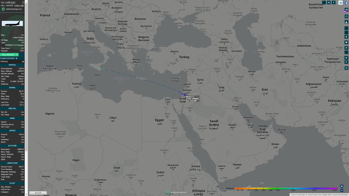 Archer83Able's tweet photo. Another 🇺🇸 #USNavy Boeing P-8A Poseidon maritime patrol/ASW plane (#AE67D8) is being redeployed from Naval Air Station Sigonella to the Middle East.

At least three in two days. https://t.co/jPDknf4CmK