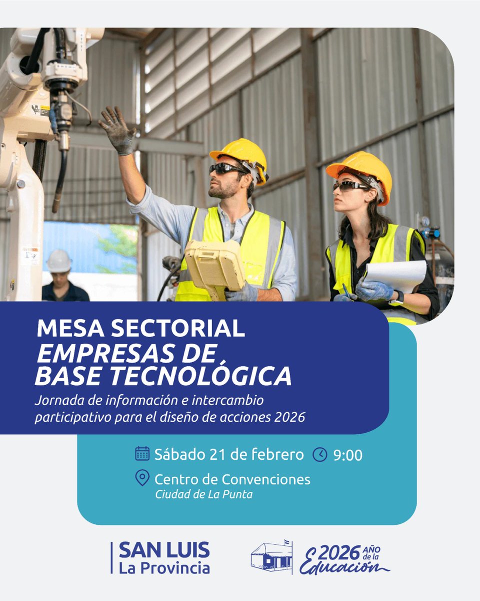 Este sábado realizarán la Mesa Sectorial de Empresas de Base Tecnológica en La Punta
A partir de las 9:00 en el Centro de Convenciones, 

🔗 Inscribite aquí: forms.gle/JhiLPH71zzgk9t…