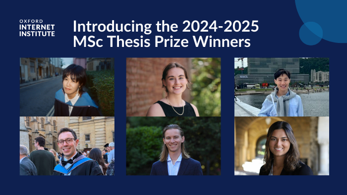 oiioxford's tweet photo. We are delighted to announce the winners of the 2025 OII MSc Thesis Prizes. Congrats to @RyanOthKearns, Jie Zhao, @MaxKronerDale and Sophie Lloyd-Hurwitz, and highly commended students @yasmeena_khan and @wzc0331.

Read more: https://t.co/IEWg2YSaed https://t.co/0AmZziAtz5