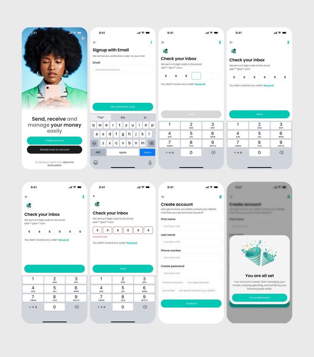 Signup with email flow for a fintech app i designed, I’m open for gigs guys, send a DM