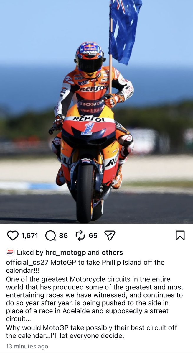 MotoGP Legend Casey Stoner has had his say on Phillip Island being removed from the MotoGP calendar… #MotoGP #PhillipIsland