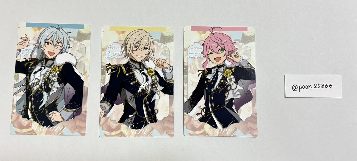 poon25866's tweet photo. 【交換】あんスタ　スタフォニ　4th　カードコレクション

譲：こはく、ニキ、巽、友也、鉄虎、陣、渉、英智、桃李

求：☆レオ、司、泉、凛月、☆真緒、☆零、薫
（☆最優先、全て各1点のみ）

なるべく纏めての方優先。
郵送交換。

検索からでもお気軽にお声掛けください。 https://t.co/mxPLixyqWZ
