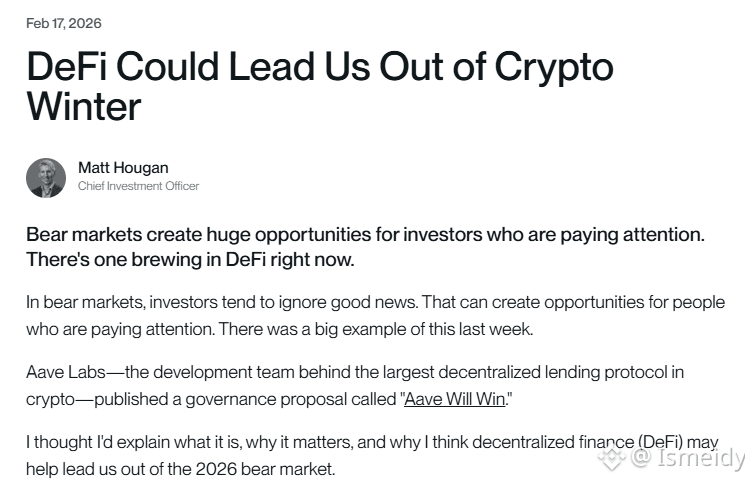ismeidyfinanzas's tweet photo. The end of winter?
Bitwise bets on DeFi as the engine that will pull crypto out of the doldrums in 2026

From speculation to real income

While the price of #Bitcoin is moving sideways, the tectonic plates of Decentralized Finance #DeFi are shifting. Matt Hougan, CIO of #Bitwise, and Michael @saylor of @Strategy agree on a hopeful diagnosis: we are in a “mild winter” where fundamentals are maturing faster than ever.