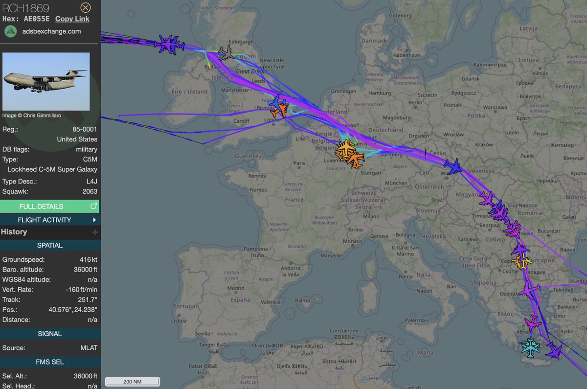 alternativewip's tweet photo. #USAF #Europe USAF activity across europe for the first twelve hours of today - constant activity and movements with some aircraft completing multiple flights. #SHUCK87 #RCH850

21x C-17A globemasters.
2x E-3 sentry awacs.
1x C5M super galaxy.
15x KC-135R stratotankers. https://t.co/zGYaeuzW0D