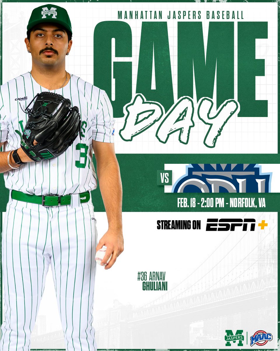 Midweek ⚾️ in the Commonwealth 🛣️

🆚: Old Dominion
🏟️: Ellmer Family Baseball Complex
📍: Norfolk, VA
🕑: 2 PM
💻: bit.ly/4c12ZnC (<a href="/ESPNPlus/">ESPN+</a>)
📊: bit.ly/4bVsw1r (StatBroadcast)

#GoJaspers | #ManhattanProject 🟢⚪️