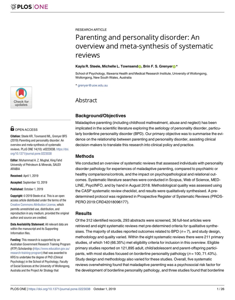 🧠 Crianza y Trastornos de Personalidad

📊 Meta-síntesis (211 estudios, >120,000 personas):

🔹 La crianza maladaptativa (abuso, negligencia, hostilidad) ↑ riesgo de TLP
🔹 Hasta 84% de personas con TLP reportan maltrato o negligencia en la infancia
🔹 En jóvenes, el riesgo se