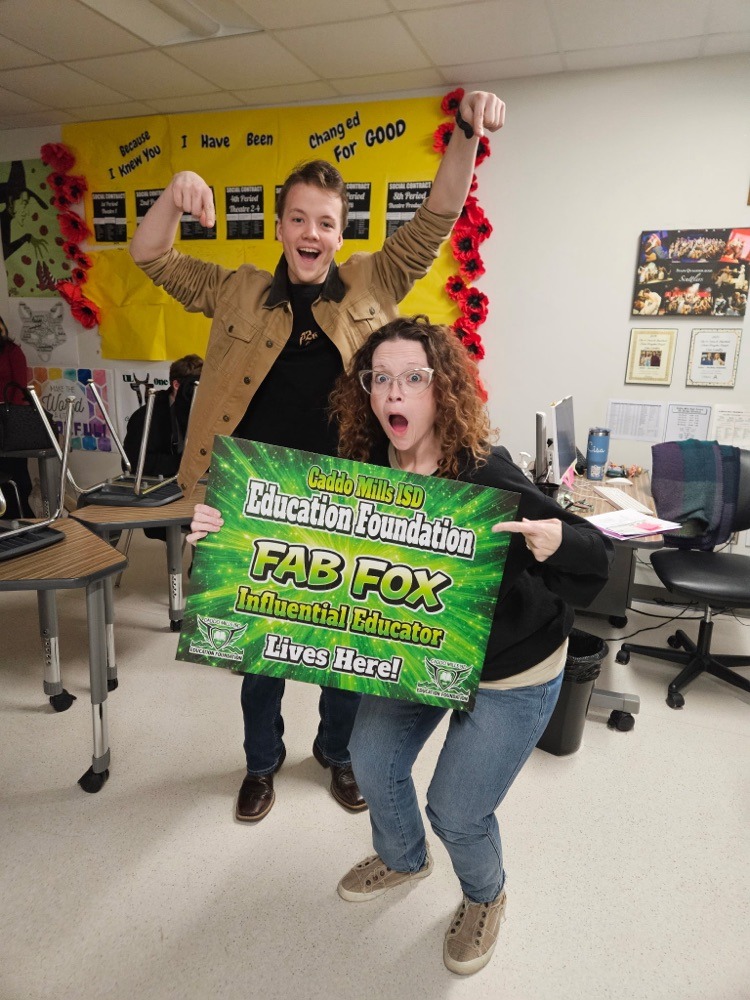 2026 Fab Foxes hard at work surprising their most Influential Educators, gearing up for the banquet in April! Supporters of the Education Foundation, if you are interested in sponsoring a table at our Fab Fox Banquet  reach out at cmisdfoundation@caddomillsisd.org