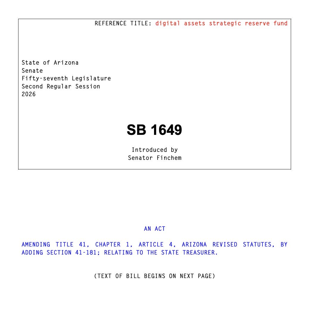 BitcoinMagazine's tweet image. JUST IN: 🇺🇸 Arizona’s strategic Bitcoin and crypto reserve fund bill passes the Senate Finance Committee and heads to the Rules Committee.

BULLISH 🚀