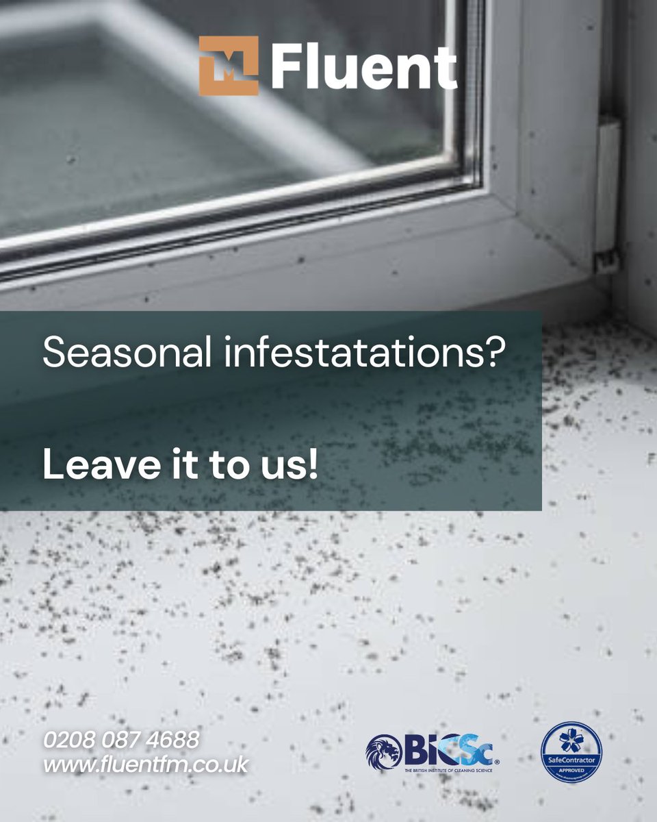fluent_ltd's tweet photo. Do you find seasonal infestations to be a recurring issue in your workplace? If so, get in touch - we at Fluent have the means to keep your premises protected for the health and wellbeing of your staff.

#FacilitiesManagement #BuildingManagement #PropertyManagement #PestControl https://t.co/le9KRZPAkw