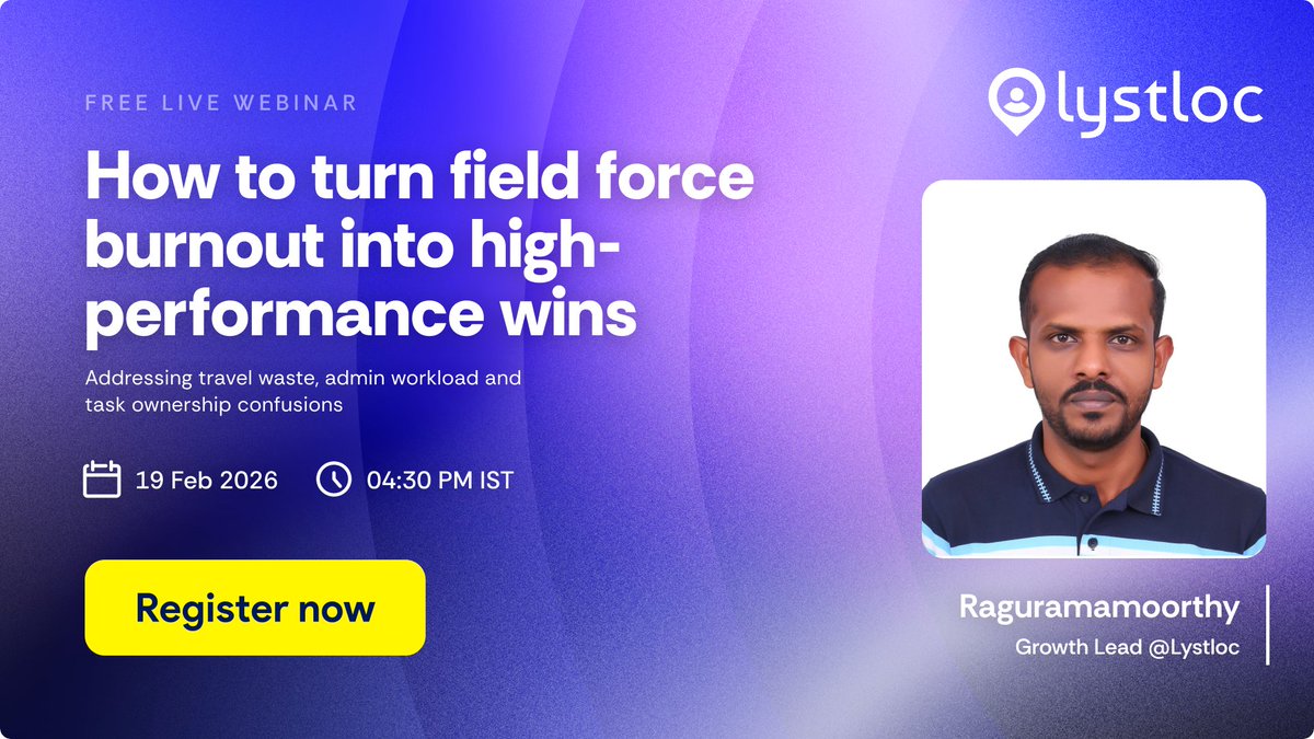 Field force burnout isn’t a people problem.

Comment “JOIN” or register here: us06web.zoom.us/meeting/regist…

#join #lystloc #webinar