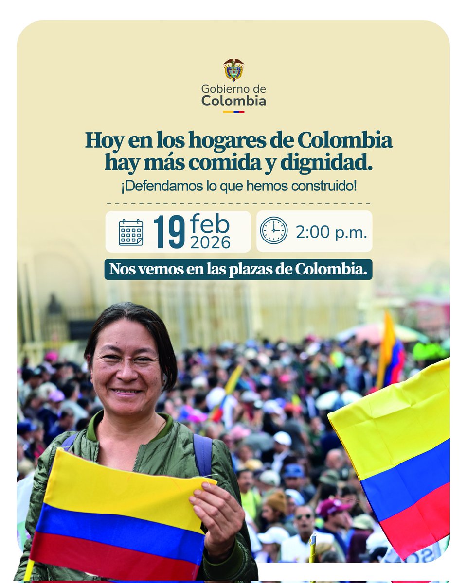En las plazas públicas del país, nos unirems para defender el salario vital. 
Convocamos a trabajadoras y trabajadores de Colombia #ALasPlazasPorElSalarioVital este jueves 19 de febrero, desde las 2:00 p.m.
Defendemos el salario que garantiza estabilidad a millones de hogares 🇨🇴.