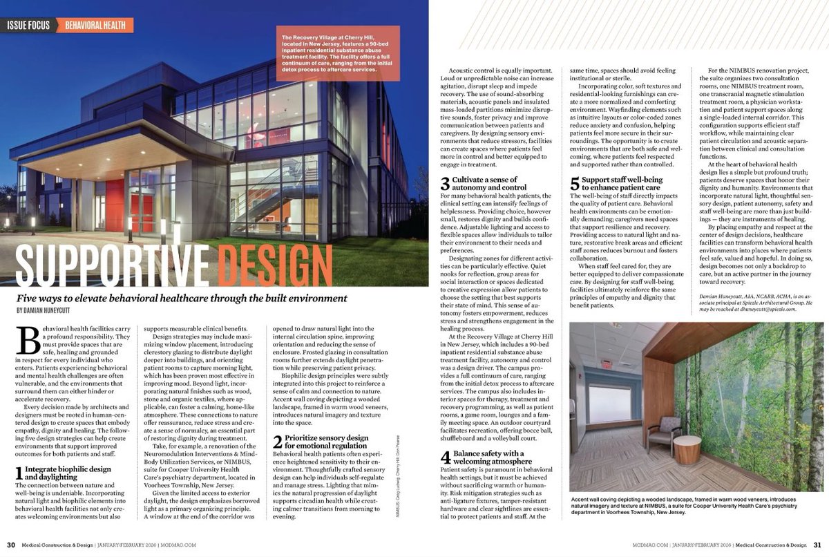 MCDmag's tweet photo. Wonderful article by Damian Huneycutt on Supportive Design: “Five Ways to Elevate Behavioral Healthcare Through the Built Environment." https://t.co/dR92rq91Sv