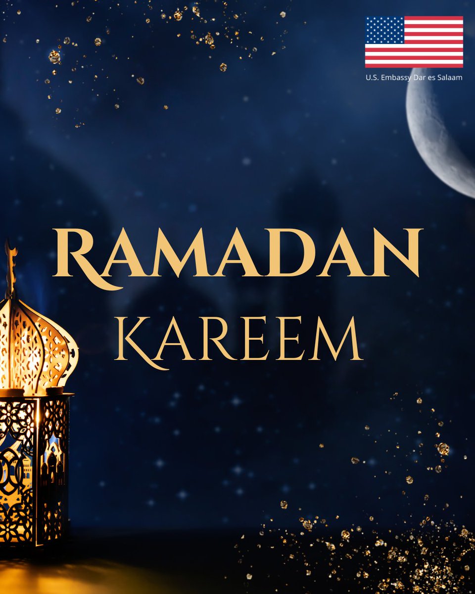 usembassytz's tweet photo. 🌙Ramadhani Mubarak! Ubalozi wa Marekani unawatakia heri wale wote wanaoadhimisha mwezi huu mtukufu. Mwezi Mtukufu wa Ramadhani uwe ni wakati wa amani, tafakari na toba, ukileta na kuongeza umoja, huruma na ustawi kwenu na kwa wapendwa wenu. Ramadhani Kareem! https://t.co/1V4xGaC4OZ