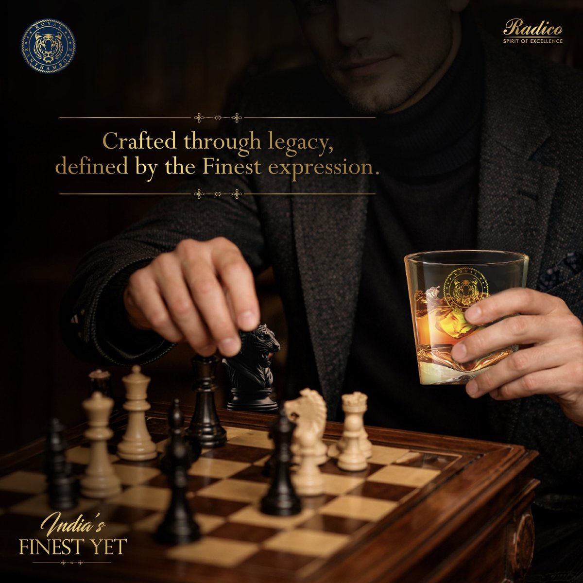 RRanthambore's tweet photo. A game of patience and a glass of character, where every move is thoughtful and every sip feels just right. Here’s to smooth moments and timeless taste with Royal Ranthambore. 

#Radico #RoyalRanthambore #RoyalLife #IndiasFinestYet https://t.co/8GEysYJP6e