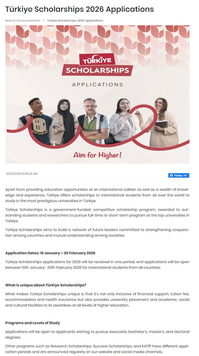StudyHunt_info's tweet photo. You can still apply for Turkey Government Scholarship Deadline 20th February

Details: https://t.co/AClcX4xr9T

For Bachelors, Masters, PhD
No Application fee
No IELTS required
Deadline: 20th February https://t.co/kKc5toXTIe