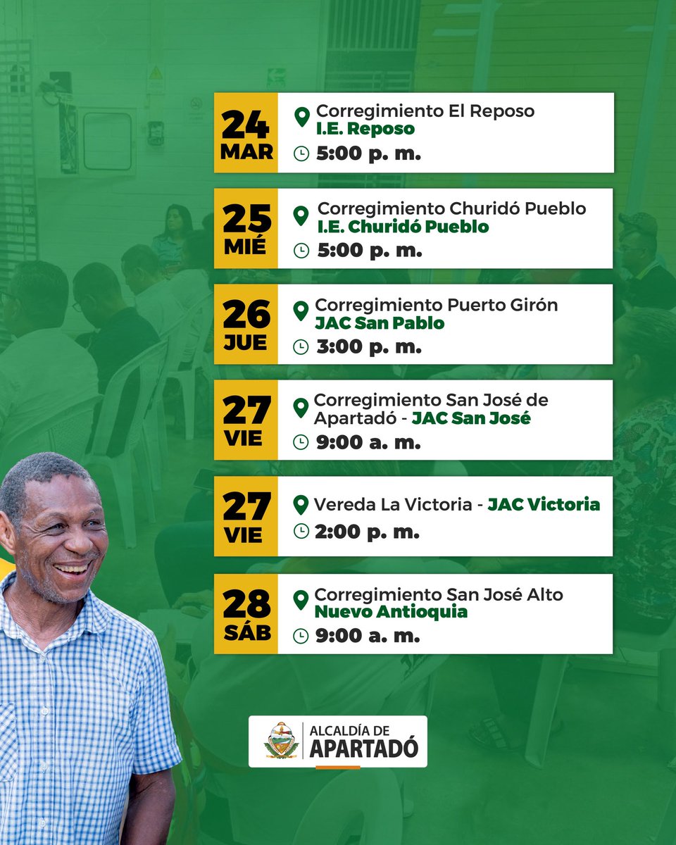 ¡𝐒𝐞𝐠𝐮𝐢𝐦𝐨𝐬 𝐟𝐨𝐫𝐭𝐚𝐥𝐞𝐜𝐢𝐞𝐧𝐝𝐨 𝐥𝐚 𝐩𝐚𝐫𝐭𝐢𝐜𝐢𝐩𝐚𝐜𝐢𝐨́𝐧 𝐜𝐢𝐮𝐝𝐚𝐝𝐚𝐧𝐚! 💚

Conoce la programación para capacitaciones de las Juntas de Acción Comunal. 🙌🏻

#ApartadóCiudadDeOportunidades #ParticipaciónCiudadana #LiderazgoComunitario #ProgramaciónJAC
