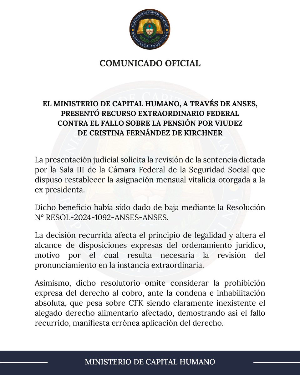 Comunicado oficial.

<a href="/JMilei/">Javier Milei</a>
