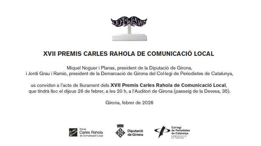 periodistes_cat's tweet photo. Ja tenim els finalistes dels XVII Premis Carles Rahola de Comunicació Local, que organitzem conjuntament la Demarcació de Girona del Col·legi i la @DiputacioGirona 
Vols saber qui són? https://t.co/m4XCwSmCs0
Enhorabona a tots! 🤩
 #rahola26 #periodismedeproximitat #CPCGirona https://t.co/gOiK0ijlhM