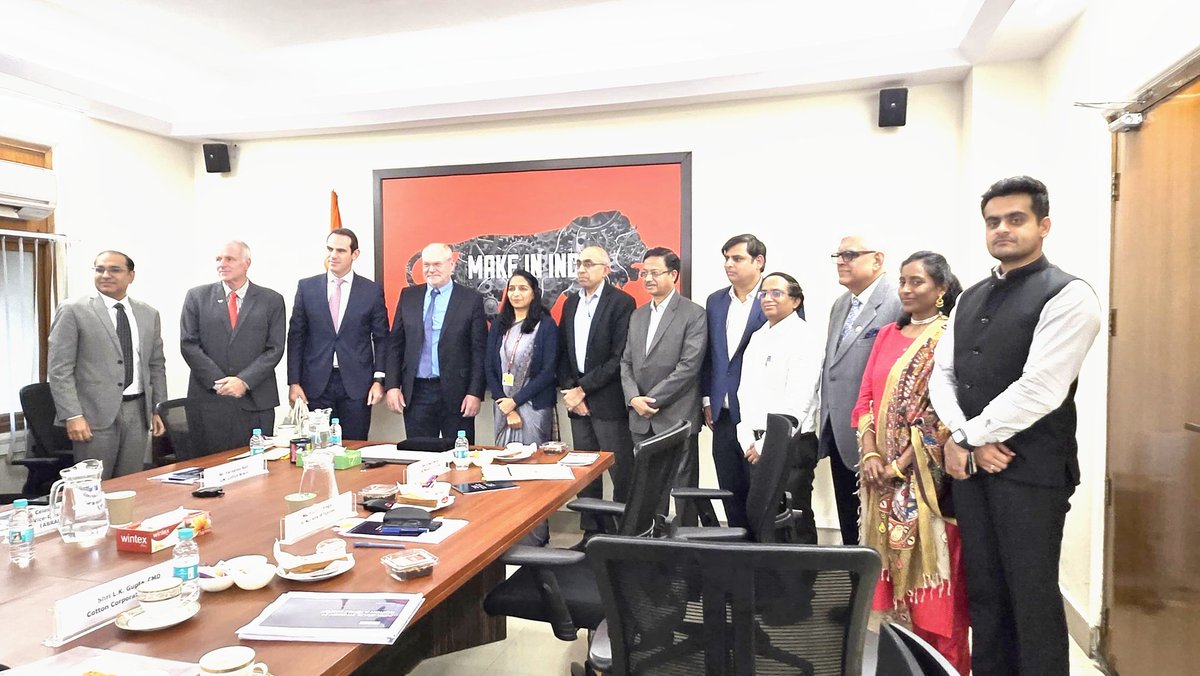 TexMinIndia's tweet image. A delegation from Cotton Brazil met with India’s Ministry of Textiles today to unlock the massive potential of our bilateral trade.

Key discussions:
✅ Mutual Trade across the Textile Value Chain.
✅ Sharing best practices in Cotton Cultivation &amp;amp; Productivity.
✅ Leveraging