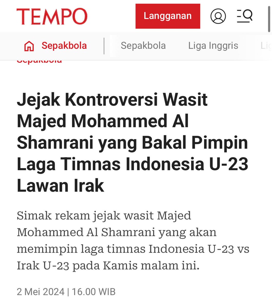 Info wasit Persib vs Ratchaburi.

Memang boga track record buruk sama indo.

Majed Mohammed Alshamrani.
