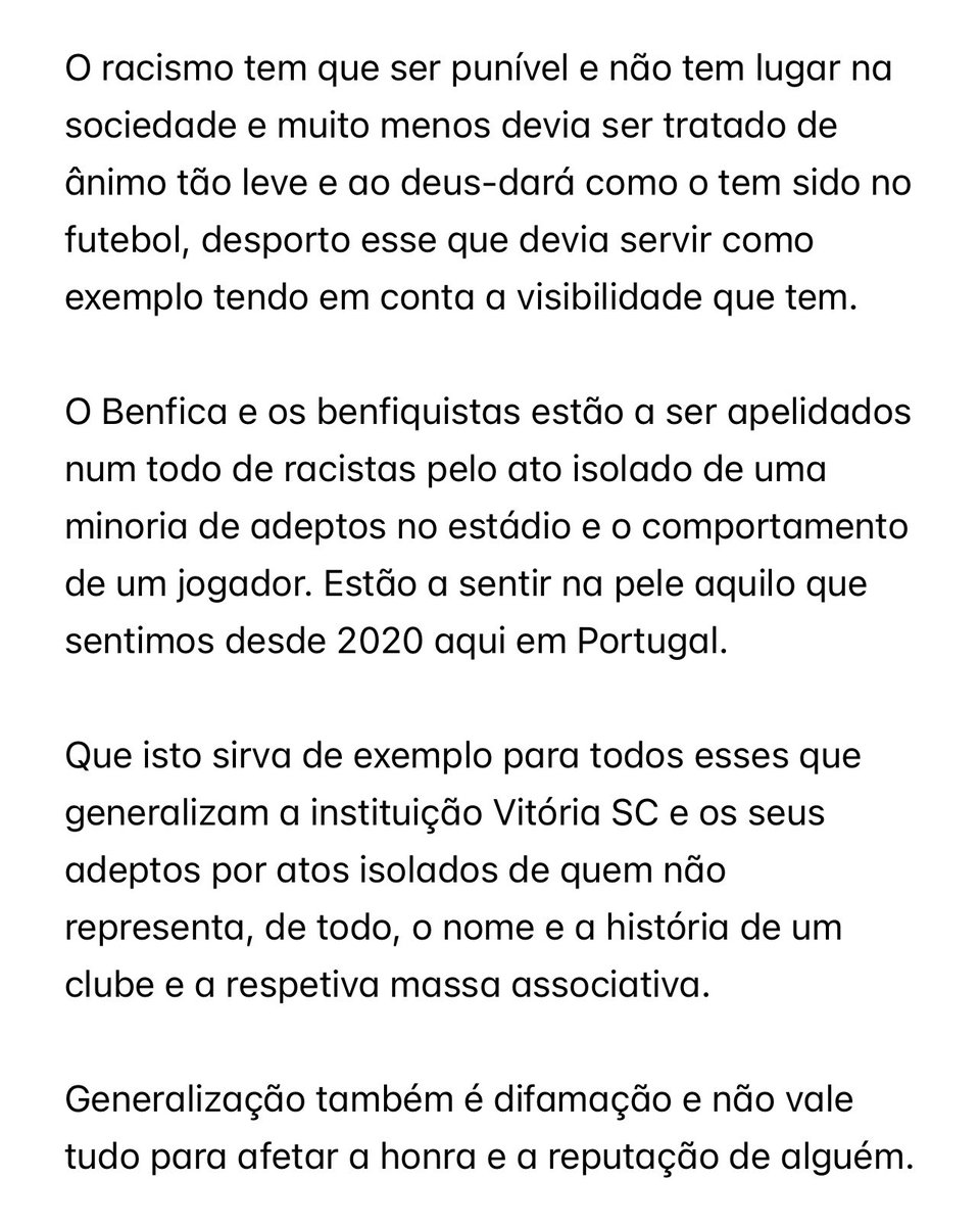 vscmilgrau's tweet photo. Que sirva de exemplo. O combate ao racismo exige valores e justiça, não generalizações. https://t.co/as6XdTortF