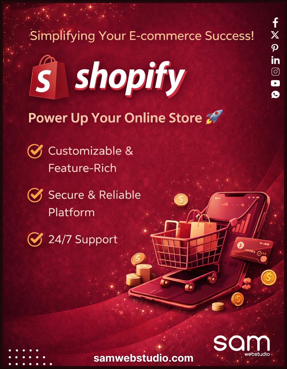 samwebstudio's tweet image. Launch a powerful Shopify store that’s secure, scalable, and built to convert. Turn visitors into customers with a seamless shopping experience.
.
🌐samwebstudio.com
☎️+91 9968353570
.
#shopify #ecommerce #onlinestore #digitalbusiness #shopifydevelopment #samwebstudio