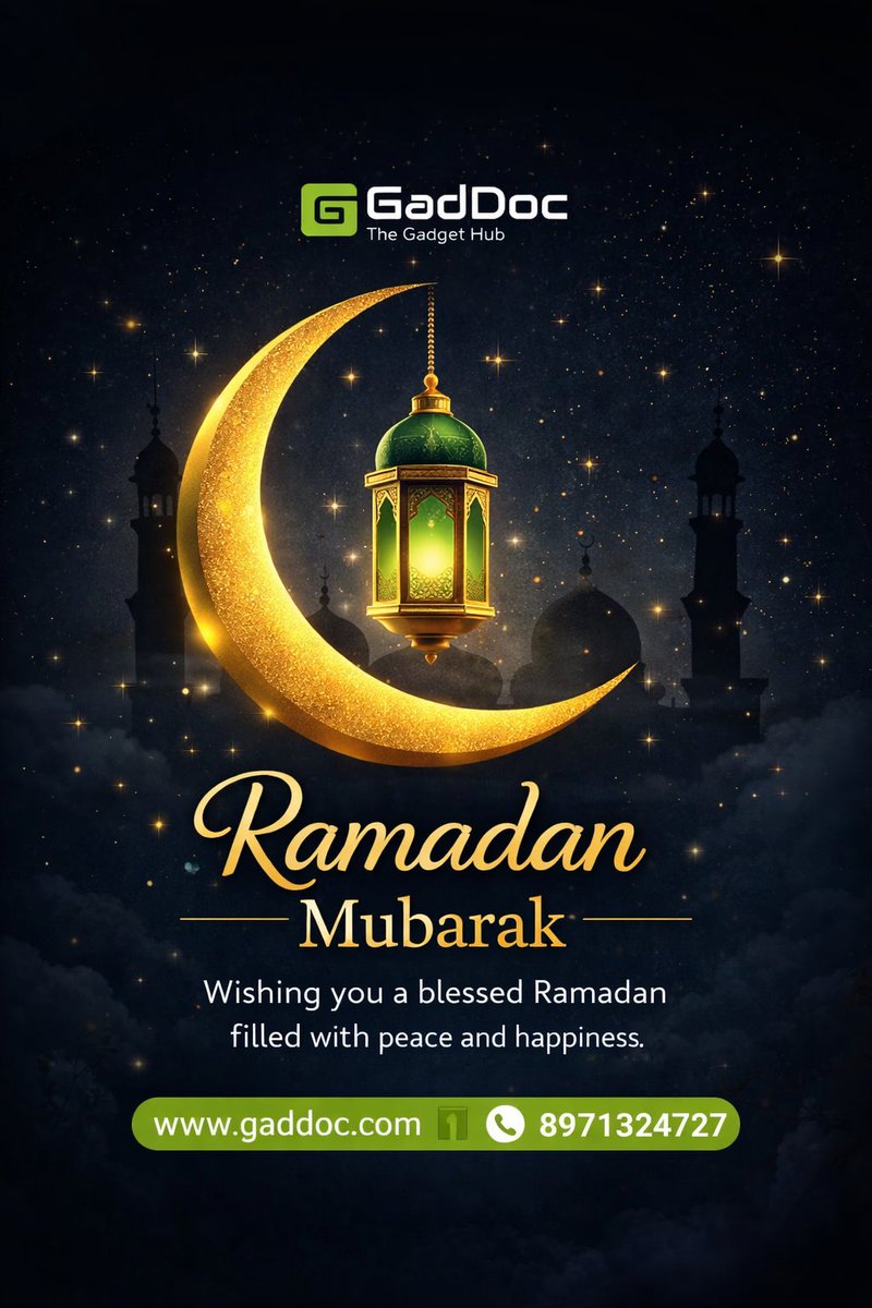 GaddocMarketing's tweet photo. 🌙 Ramadan Mubarak from GadDoc!
Wishing you peace, prosperity &amp; happiness this holy month.
Upgrade your tech today 👉 https://t.co/pEQbtfCm60
📞 8971324727

#RamadanMubarak #GadDoc #TechDeals #GadgetStore #IndiaTech #SmartBuy #RamadanOffers #TechIndia https://t.co/jlPn59LAZg