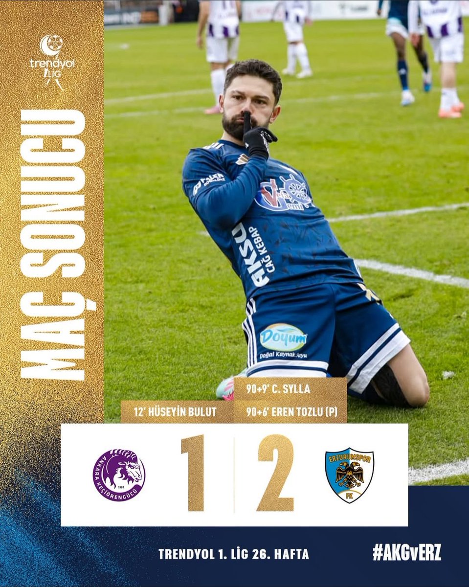 AltLiglerTR's tweet image. ERZURUM'DAN MÜTHİŞ GERİ DÖNÜŞ!  1-2

Trendyol 1. Lig 26. Haftasında haftaya lider olarak başlayan Erzurumspor Keçiörengücü deplasmanında istediği oyunu sergileyemesede son dakikalarda bulduğu iki golle sahadan 2-1 galibiyetle ayrılarak zirve yarışında puanını 54 yaparak