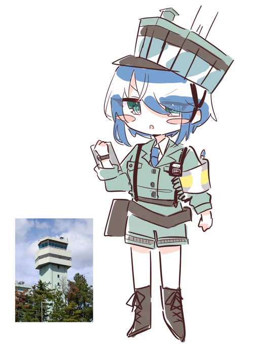 【管制塔擬人化】 小松空港の管制塔ちゃんのかなりざっくりとしたラフ描いてみた! 名前はまだ決めてない! #管制塔ちゃんプロジェクト #小松空港